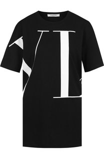 Хлопковая футболка с круглым вырезом и логотипом бренда Valentino