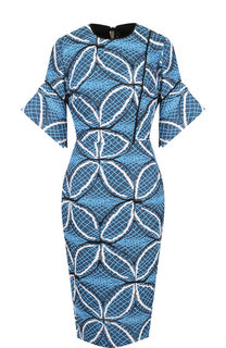 Приталенное платье из смеси хлопка и шелка с декоративной вышивкой Roland Mouret