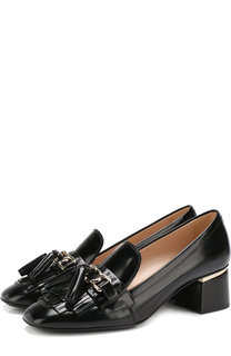 Кожаные туфли с бахромой на устойчивом каблуке Tod’s Tods