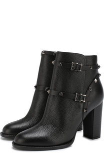 Кожаные ботильоны Valentino Garavani Rockstud Rolling Noir на устойчивом каблуке Valentino