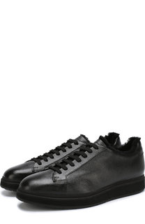 Кожаные кеды с внутренней меховой отделкой Santoni