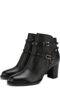 Кожаные ботильоны Valentino Garavani Rockstud Rolling Noir на устойчивом каблуке Valentino