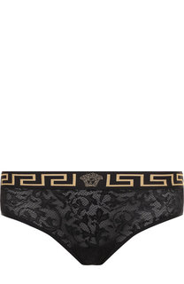 Кружевные трусы-слипы с логотипом бренда Versace