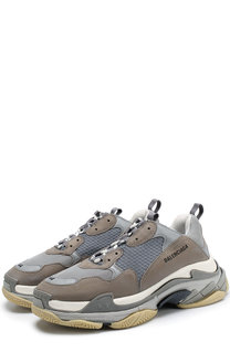 Кожаные кроссовки Triple S с текстильной отделкой Balenciaga