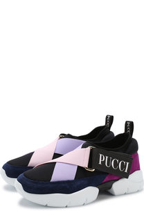 Текстильные кроссовки с замшевой отделкой и эластичными лентами Emilio Pucci