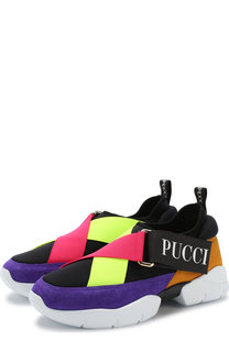Текстильные кроссовки с замшевой отделкой и эластичными лентами Emilio Pucci