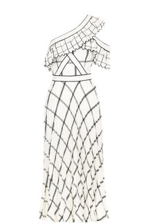 Приталенное платье-миди с открытым плечом и принтом self-portrait