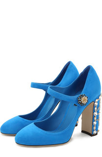 Замшевые туфли Vally на декорированном каблуке Dolce & Gabbana