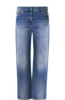 Укороченные джинсы прямого кроя с потертостями Valentino