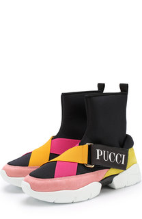 Комбинированные кроссовки с эластичными лентами Emilio Pucci