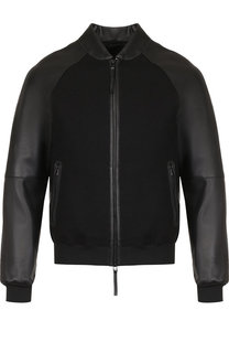Кожаный бомбер на молнии с эластичными манжетами Emporio Armani