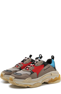 Кожаные кроссовки Triple S с текстильной отделкой Balenciaga