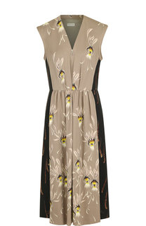 Приталенное платье-миди с V-образным вырезом и принтом Dries Van Noten