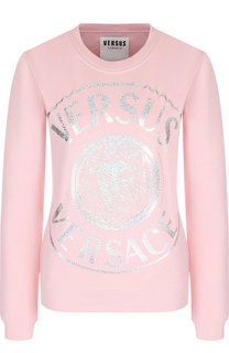 Хлопковый пуловер с круглым вырезом и логотипом бренда Versus Versace