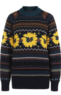 Шерстяной пуловер с декоративной вышивкой и открытой спиной Sacai