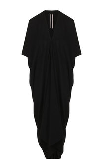 Шерстяное платье-миди с V-образным вырезом и драпировкой Rick Owens
