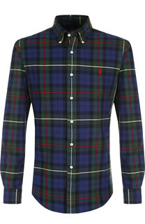 Хлопковая рубашка в клетку с воротником button down Polo Ralph Lauren