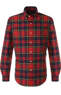 Хлопковая рубашка в клетку с воротником button down Polo Ralph Lauren