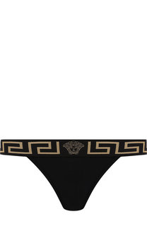 Хлопковые трусы-стринги с логотипом бренда Versace