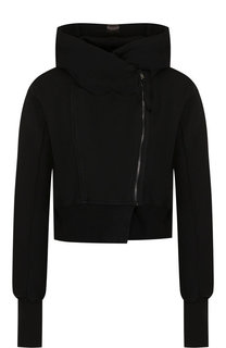 Укороченный хлопковый кардиган с косой молнией и капюшоном Roque