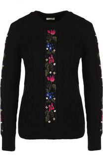 Вязаный шерстяной пуловер с декоративной вышивкой Saint Laurent