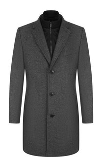 Однобортное шерстяное пальто с подстежкой HUGO