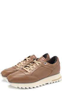 Кожаные кроссовки с внутренней отделкой из овчины Santoni