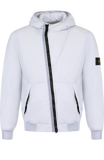 Пуховик на косой молнии с капюшоном Stone Island