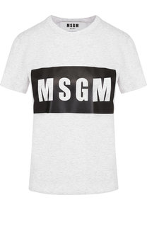 Хлопковая футболка с круглым вырезом и принтом MSGM