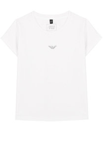 Хлопковая футболка со стразами Armani Junior