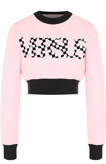 Укороченный хлопковый пуловер с логотипом бренда Versus Versace