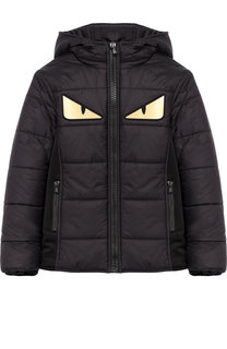 Стеганая куртка на молнии с капюшоном и аппликацией Fendi