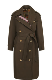 Двубортное хлопковое пальто с поясом Burberry