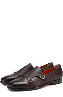Кожаные монки с двумя пряжками Santoni