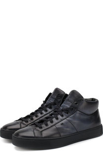 Высокие кожаные кеды на шнуровке с молнией Santoni