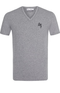 Хлопковая футболка с V-образным вырезом Dolce & Gabbana