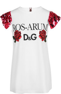Футболка из смеси хлопка и шелка с декоративной отделкой Dolce & Gabbana