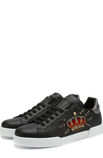 Кожаные кеды Portofino на шнуровке Dolce & Gabbana