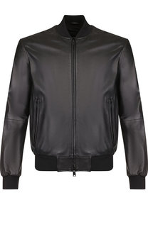 Кожаный бомбер на молнии с эластичными манжетами Emporio Armani