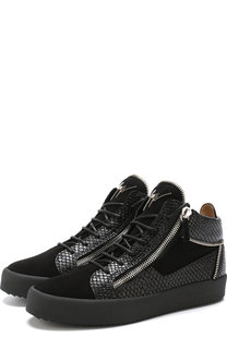 Высокие кожаные кеды на шнуровке с молнией Giuseppe Zanotti Design