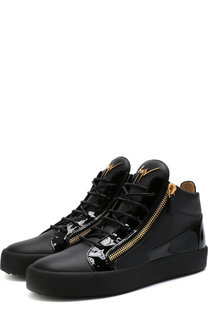 Кожаные кеды на шнуровке с внутренней меховой отделкой Giuseppe Zanotti Design
