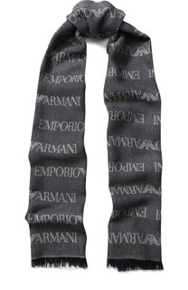 Шарф с бахромой и принтом Emporio Armani