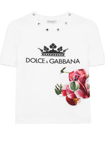 Хлопковая футболка с аппликацией и кристаллами Dolce & Gabbana