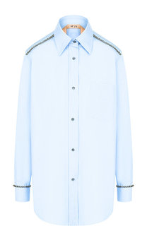 Хлопковая блуза с накладным карманом и декоративной отделкой No. 21