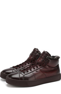 Высокие кожаные кеды с внутренней отделкой из овчины Santoni