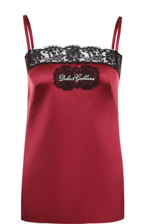 Шелковый топ с контрастной кружевной отделкой Dolce & Gabbana