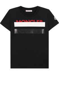 Хлопковая футболка с контрастной отделкой Moncler Enfant