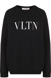 Хлопковый пуловер с круглым вырезом и логотипом бренда Valentino
