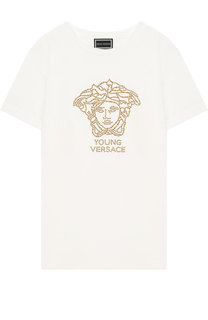Хлопковая футболка со стразами Young Versace