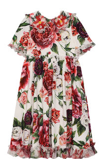 Платье из смеси вискозы и шелка с завышенной талией и аппликацией Dolce & Gabbana